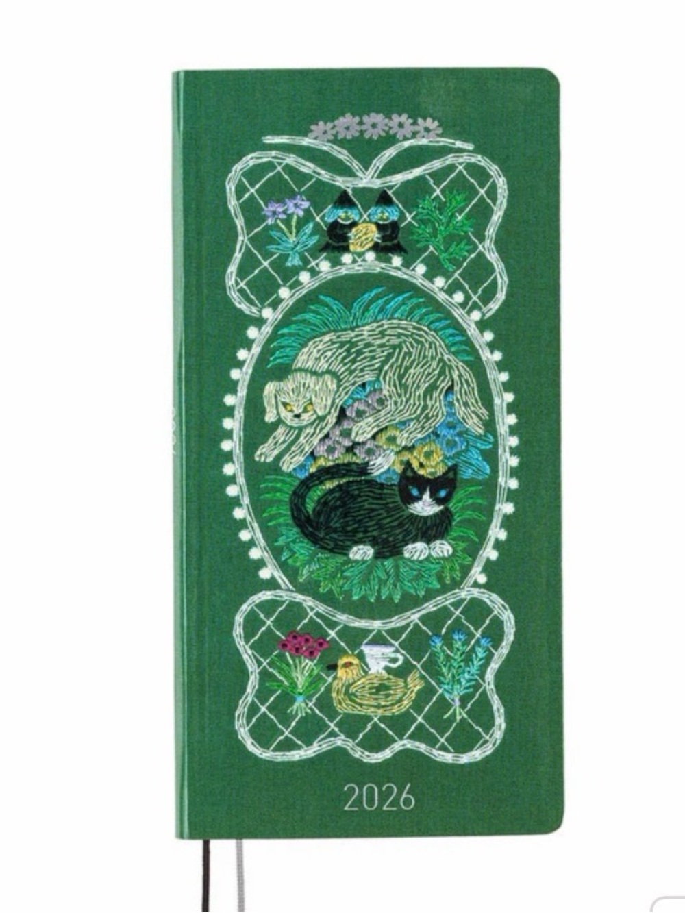 New Rare 2026 Hobonichi Techo Weeks Spring/April JPN - green with Cat Embroidery - Picture 3 of 7